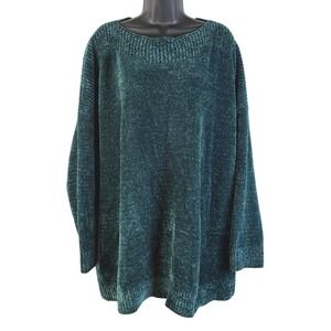 Pure Jill Womens 4X Chenille Sweater Teal Green Boat‎ Neck Oversized Pullover
